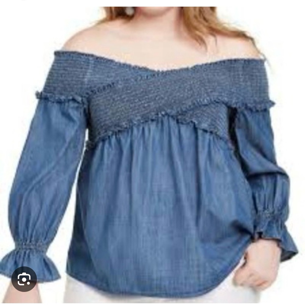 INC International Concepts Denim Off-Shoulder Blouse